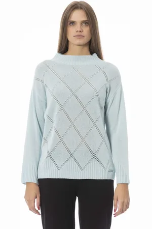 BALDININI Strik, Dame, Blå, XL, Uld, Vulcano Neck Langærmet Sweater