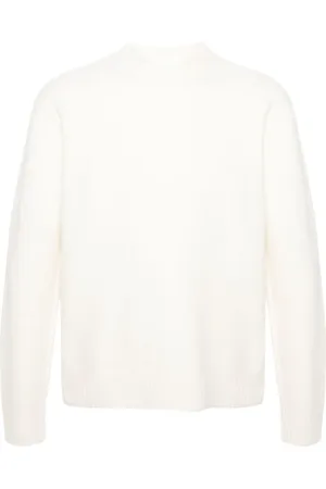 Jil Sander Strik, Herre, Hvid, XL, Uld, Merino Boiled Wool Crew-Neck Sweater