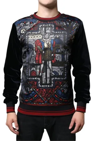 Dolce & Gabbana Strik, Herre, Flerfarvet, XS, Bomuld, Multifarvet Crew Neck Pullover Sweater