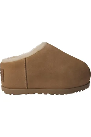 UGG Sko, Dame, Brun, 37 EU, Læder, Kamel Slide Træsko med Polstret Skum