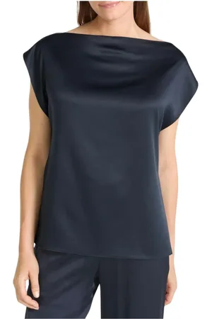 Juvia Top, Dame, Blå, M, Satin, Satin Bådhals Top