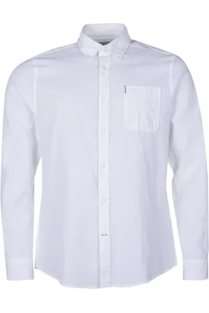 Barbour Skjorte, Herre, Hvid, L, Bomuld, Linned-bomuldsskjorte knap ned lomme