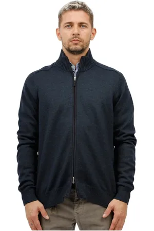 Gran Sasso Strik, Herre, Blå, 3XL, Sweater med lynlås og Alcantara-detaljer
