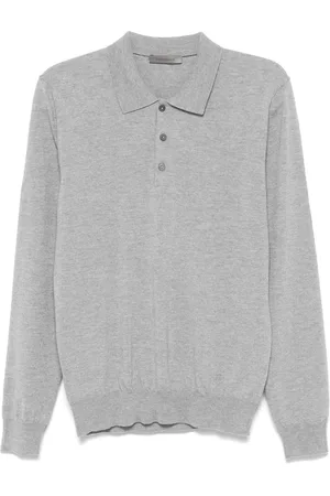 corneliani Strik, Herre, Grå, XL, Uld, Uld Polo Skjorte 3 Knaps Stil
