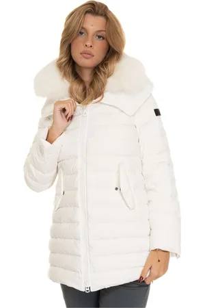 Peuterey Frakke, Dame, Hvid, XL, Uld, Quiltet Jakke med Aftagelig Pels