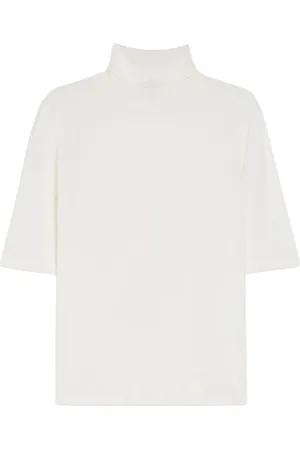 Max Mara Strik, Dame, Hvid, M, Uld, Minimalistisk Strik med Høj Hals