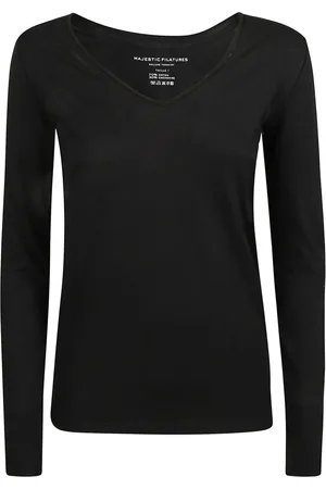 Majestic Top, Dame, Sort, L, Bomuld, Sort Bomuld Cashmere T-shirts og Polos