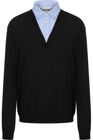 Moschino Strik, Herre, Sort, M, Bomuld, Lagdelt Design Sweater Skjortekrave
