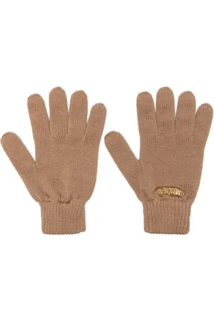 Moschino Tilbehør, Herre, Brun, ONE SIZE, Uld, Fint Strikket Beige Hat med Guld Logo