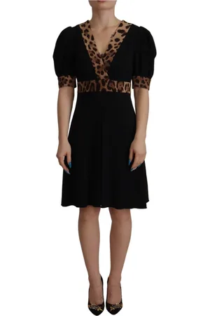 Dolce & Gabbana Kjole, Dame, Sort, 2XS, Bomuld, Elegant Sort A-Line Kjole med V-Hals