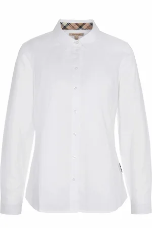 Barbour Bluser & Skjorter, Dame, Hvid, XS, Bomuld, Elegant Oxford Bomuldsskjorte med Feminine Detaljer