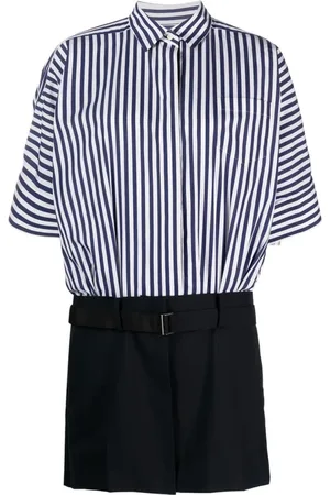 SACAI Jumpsuits & Playsuits, Dame, Blå, L, Bomuld, Blå Stribet Skjorte Playsuit