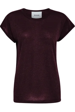 Minus Top, Dame, Brun, L, Tyl, Bordeaux Strik T-shirt med Lurex