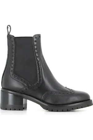 santoni Sko, Dame, Sort, 38 1/2 EU, Læder, Sort Brogue Chelsea Flade Sko