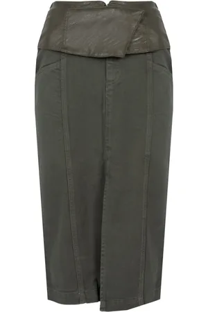 Pinko Nederdel, Dame, Grøn, 4XS, Bomuld, Elegant Midi Nederdel med Bælte og Lommer