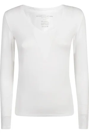 Majestic Top, Dame, Hvid, L, Hvide T-shirts og Polos, Viskose-Elastan Blanding