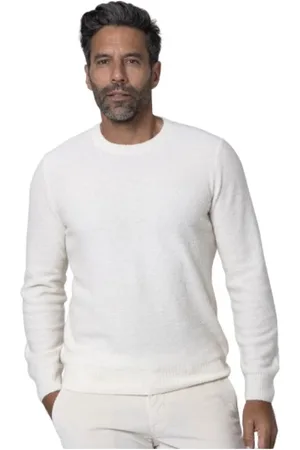 Gran Sasso Strik, Herre, Hvid, 2XL, Uld, Blød Bouclé Rund Hals Sweater