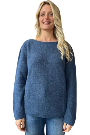Gran Sasso Strik, Dame, Blå, XL, Uld, Honeycomb Crewneck Sweaters