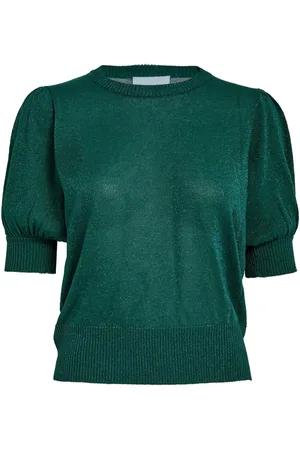 Minus Strik, Dame, Grøn, L, Tyl, Puff Sleeve Metallic Strik Pullover