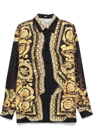 VERSACE Skjorte, Herre, Gul, M, Satin, Barocco Print Silke Satin Skjorte