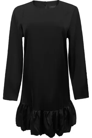 Liberté Kjole, Dame, Sort, L, Satin, Sort Satin LS Kjole med Ballon Effekt