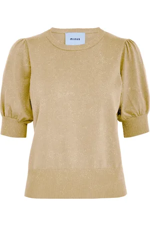 Minus Strik, Dame, Gul, L, Uld, Metallic Strik Puffærme Pullover