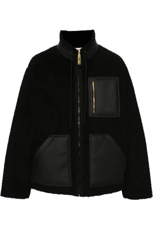 Moschino Jakke, Herre, Sort, M, Uld, Shearling Panel Zip Jakke