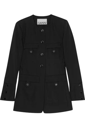 Ganni Jakke, Dame, Sort, XL, Twill Suiting Blazer