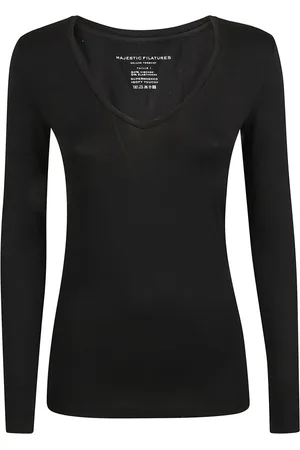Majestic Top, Dame, Sort, L, Sorte T-shirts og Polos, Viskose-Elastan Blanding