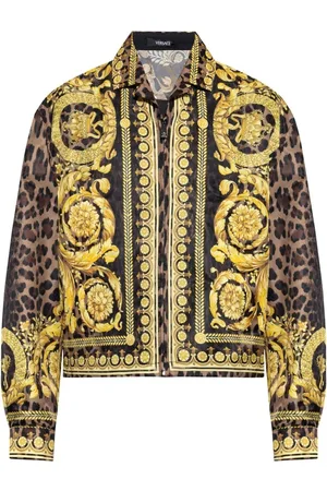 VERSACE Jakke, Herre, Gul, L, Leopard Print Lynlås Jakke
