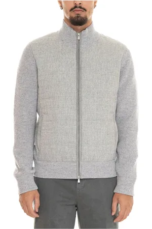 Gran Sasso Sweathshirts & Hoodies, Herre, Grå, 3XL, Uld, Uld Bimateriale Lynlås Jakke Ensfarvet For