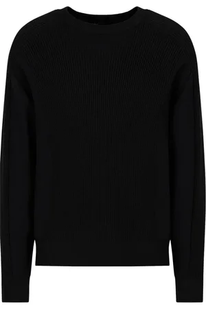 Armani Exchange Strik, Herre, Sort, S, Sort Ribstrikket Crewneck Sweater