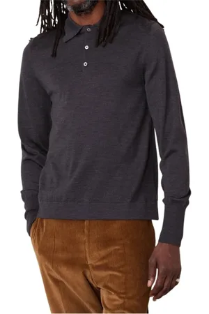 OFFICINE GENERALE Top, Herre, Grå, M, Langærmet polo t-shirt