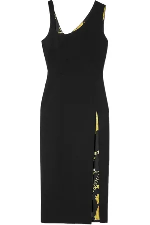 VERSACE Kjole, Dame, Sort, XS, Asymmetrisk Chain Couture Midi Kjole