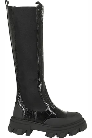 Ganni Sko, Dame, Sort, 40 EU, Uld, Patent Croco Chelsea Støvle