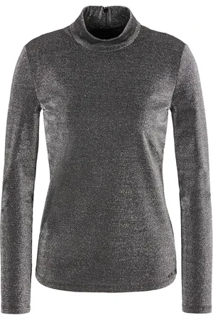 Armani Exchange Top, Dame, Grå, M, Lurex Høj Hals Langærmet Sweater