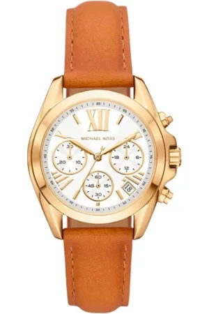 Michael Kors Tilbehør, Dame, Brun, ONE SIZE, Uld, Guld Dame Quartz Ur med Læderrem