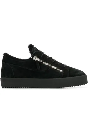 Giuseppe Zanotti Sko, Herre, Sort, 47 EU, Læder, Sort Læder Sneakers Elegante Flade