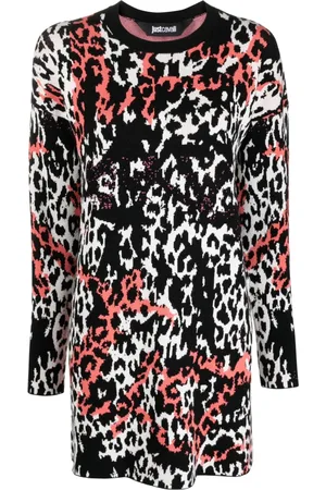 Roberto Cavalli Kjole, Dame, Flerfarvet, L, Polyester, Multifarvet Mini Kjole med Lange Ærmer