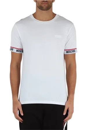 Moschino Top, Herre, Hvid, S, Bomuld, Bomuldst-shirt med logo printindsats