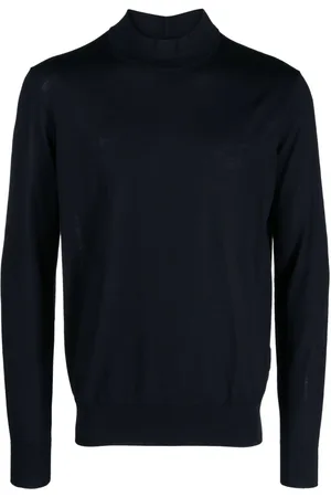 Giorgio Armani Strik, Herre, Blå, 2XL, Uld, Elegant Blå Uld Sweater
