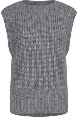 Saint Tropez Strik, Dame, Grå, XL, Uld, Blød Strikvest Mist Grey Melange