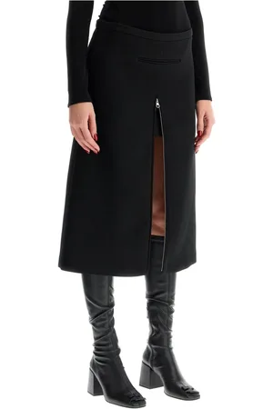Courrèges Nederdel, Dame, Sort, XS, Polyester, Twill Midi Nederdel med Lynlås