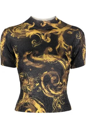 VERSACE Top, Dame, Sort, XS, Uld, Barocco-print strikket top i sort