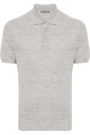 corneliani Top, Herre, Grå, 2XL, Afslappet Polo Skjorte i Grå Flax/Silke