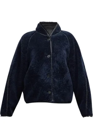 Vanessa Bruno Jakke, Dame, Blå, S, Læder, Shearling jakke med læderkant