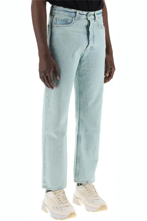 Palm Angels Jeans, Herre, Blå, W33, Denim, Broderet Logo Denim Straight Jeans