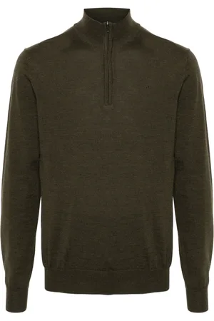 J Lindeberg Strik, Herre, Grøn, XL, Uld, Grøn Uld Kvart Zip Sweater