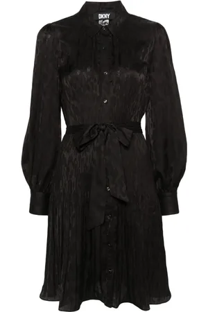 DKNY Kjole, Dame, Sort, L, Polyester, Sort Plisseret Midi Kjole