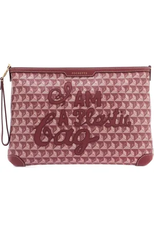 Anya Hindmarch Taske, Dame, Lyserød, ONE SIZE, Læder, Canvas Clutch med læderkanter